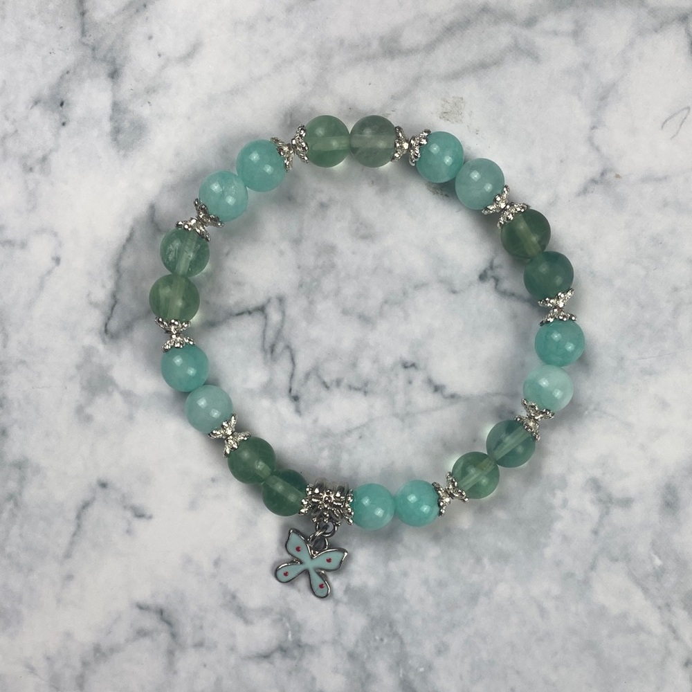 Elegant Silver and Green Beaded Bracelet - Fluorite and Amazonite